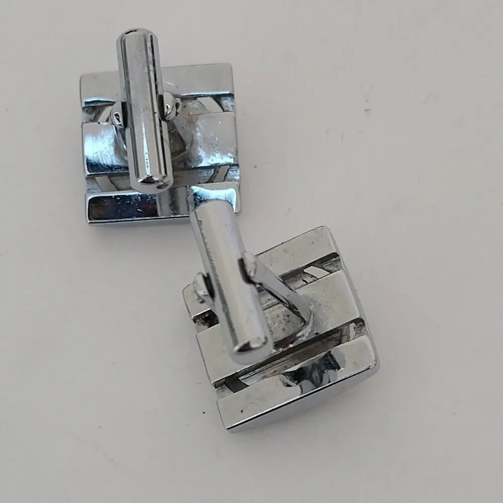 Contemporary Square Topaz Crystal Cufflinks Silver Tone Retro Glam Bullet Back